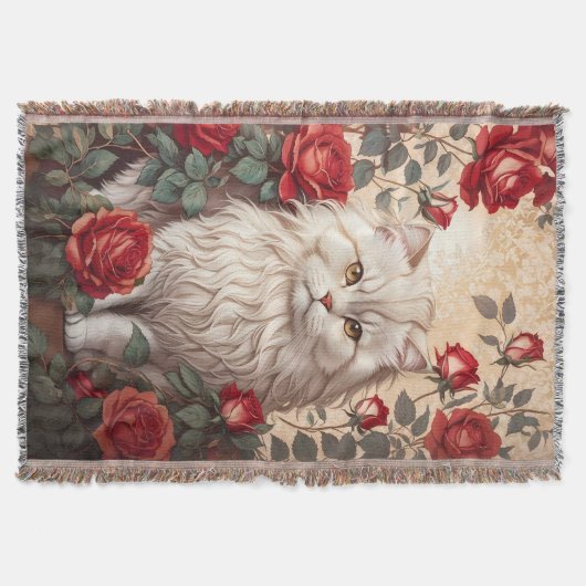Elegante  Perzische kat met Rozen Deken (Voorkant)