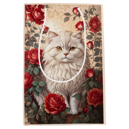 Elegante  Perzische kat met Rozen Medium Cadeauzakje (Voorkant)