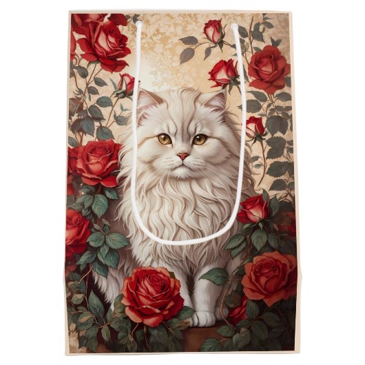Elegante  Perzische kat met Rozen Medium Cadeauzakje (Achterkant)