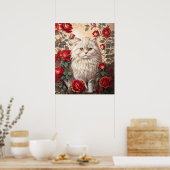 Elegante  Perzische kat met Rozen Poster (Keuken)