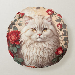 Elegante  Perzische kat met Rozen Rond Kussen