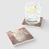 Elegante Perzische kat met Rozen Stenen Onderzetter (Zijkant)