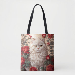 Elegante  Perzische kat met Rozen Tote Bag