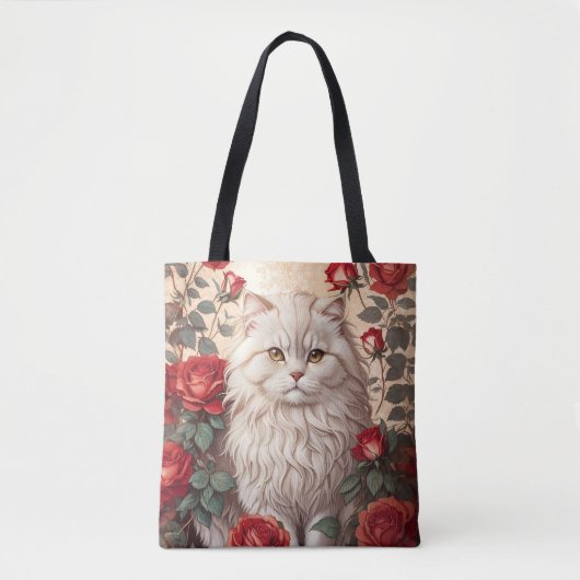 Elegante Perzische kat met Rozen Tote Bag (Voorkant)