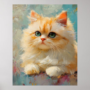 Elegante Perzische Kitten – Cute Pastel Digitaal P Poster