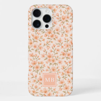 Elegante Perzsoonlijke Initialen Roze Bloemen  iPhone 16 Pro Max Hoesje