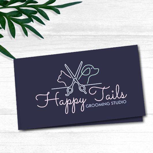Elegante Pet Groomer Kat & Hond Logo Visitekaartje