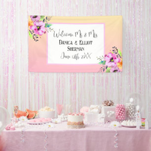 Elegante Petunias Bloemenbruiloft Welkom Mr en Mrs Spandoek