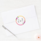 Elegante Petunias Bloemengele en Roze Initialen Ronde Sticker (Envelop)