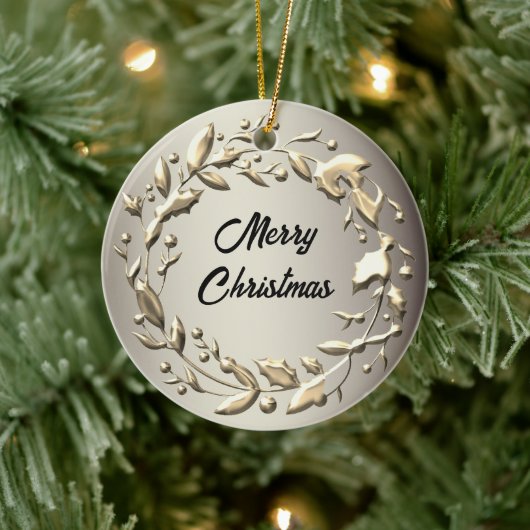 Elegante Pewter en Bord Gouden Kerstkrans Keramisch Ornament (Boom)