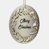 Elegante Pewter en Bord Gouden Kerstkrans Keramisch Ornament (Rechts)