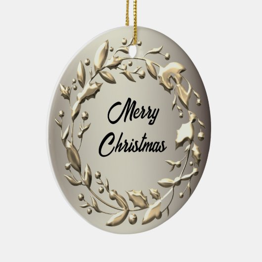 Elegante Pewter en Bord Gouden Kerstkrans Keramisch Ornament (Rechts)