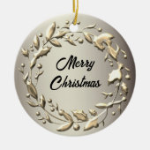 Elegante Pewter en Bord Gouden Kerstkrans Keramisch Ornament (Voorkant)