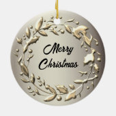 Elegante Pewter en Bord Gouden Kerstkrans Keramisch Ornament (Achterkant)