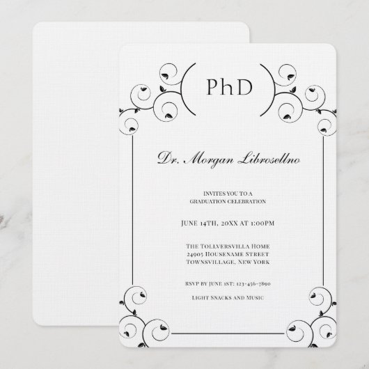 Elegante PhD Afstudeerfeest Kaart (Voorkant / Achterkant)