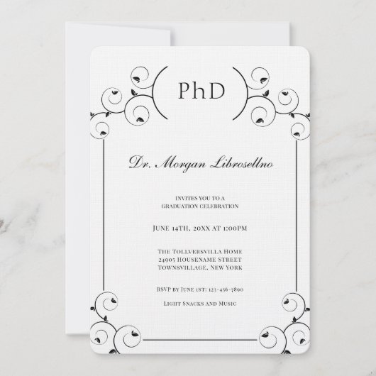 Elegante PhD Afstudeerfeest Kaart (Voorkant)