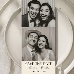 Elegante Photobooth Typografie Qrcode Sla de datum Kaart