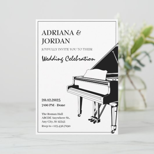 Elegante Piano bruiloft Kaart (Staand voorkant)