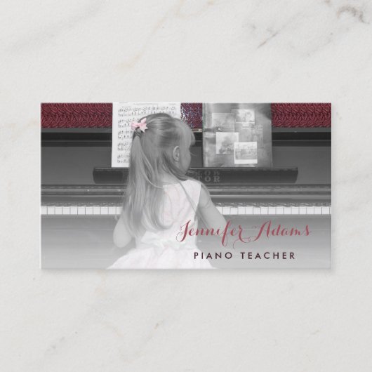 Elegante Piano Docent Meisje Student Roze Jurk Visitekaartje (Voorkant)