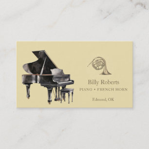 Elegante piano Franse hoorn musicus muziekleraar Visitekaartje