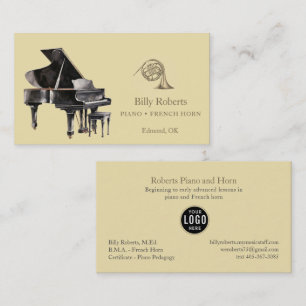 Elegante piano Franse hoorn musicus muziekleraar Visitekaartje