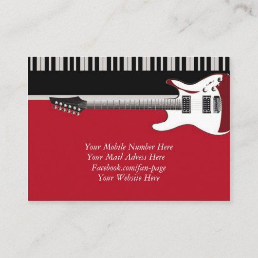 Elegante Piano & Gitaar Muziekdocent Visitekaartje (Achterkant)