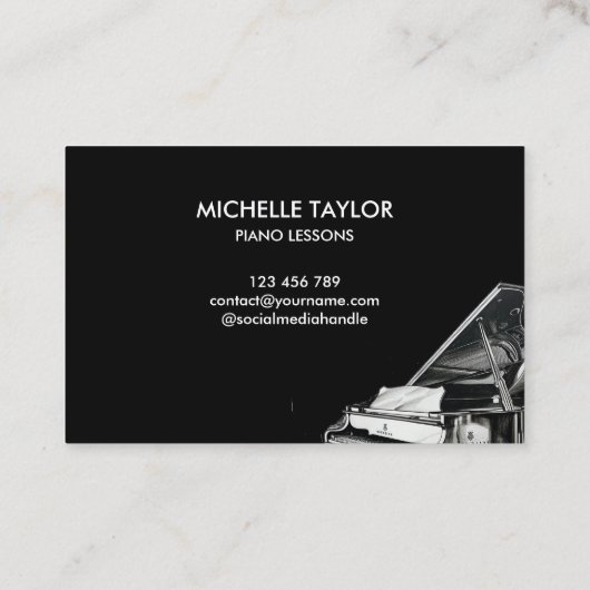 Elegante Piano Instructeur Muziekleraar Pianist Visitekaartje (Achterkant)