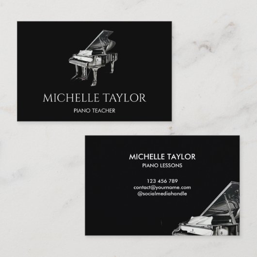 Elegante Piano Instructeur Muziekleraar Pianist Visitekaartje (Voorkant / Achterkant)