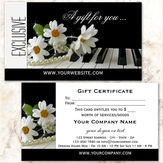 Elegante Piano Muziek Gift Certificaat Sjabloon