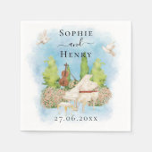 Elegante piano | Viool bloemen duiven bruiloft lux Servet (Voorkant)