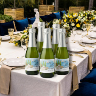Elegante piano   Viool bloemenduiven Bruiloft Luxe Sparkling Wijnetiket