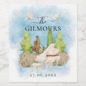 Elegante piano | Viool bloemenduiven Bruiloft Luxe Wijn Etiket (Enkel label)