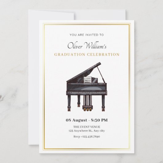 Elegante pianogesloten afstuderen kaart (Voorkant)
