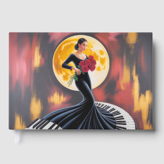 Elegante Pianomuziek Vrouw Kunst Design Gastenboek
