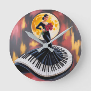 Elegante Pianomuziek Vrouw Kunst Design Ronde Klok