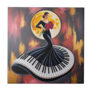 Elegante Pianomuziek Vrouw Kunst Design Tegeltje