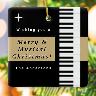 Elegante pianotoetsen Modern zwart wit Kerstmis Keramisch Ornament