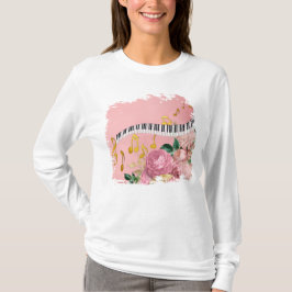 Elegante pianotoetsen & Rozen Floral Music Lover T-shirt