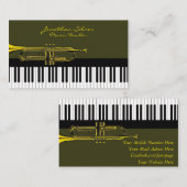 Elegante pianotoetsen & trompetmuziek visitekaartje (Voorkant / Achterkant)