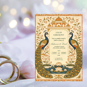 Elegante Pichwai Indiase Haldi-ceremonie uitnodigi Kaart