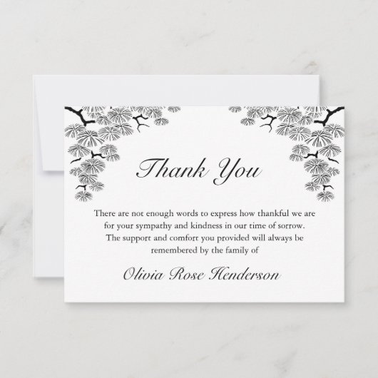 Elegante Pine Branch Begrafenis Dank u Bedankkaart (Voorkant)