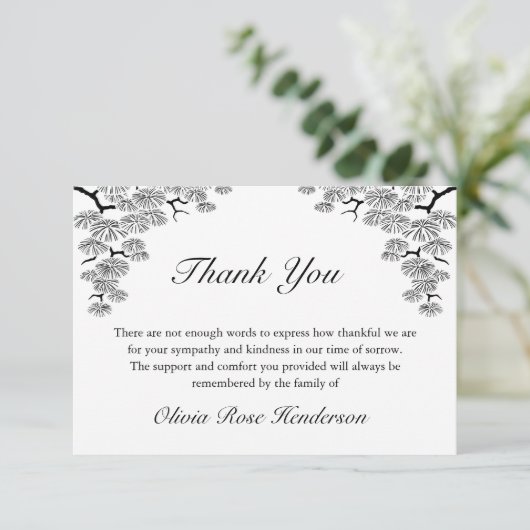Elegante Pine Branch Begrafenis Dank u Bedankkaart (Staand voorkant)