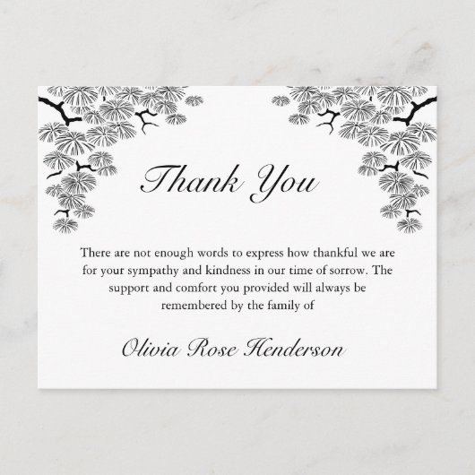 Elegante Pine Branch Begrafenis Dank u Briefkaart (Voorkant)