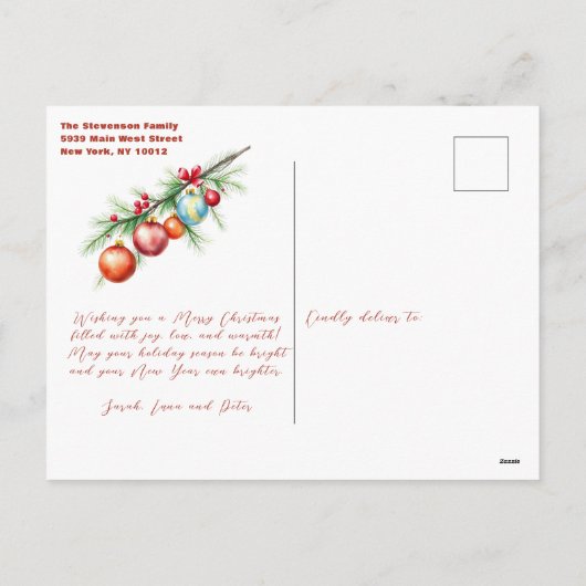 Elegante Pine Branch met Kerstversieringen Feestdagenkaart (Achterkant)