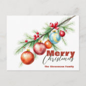 Elegante Pine Branch met Kerstversieringen Feestdagenkaart (Voorkant)