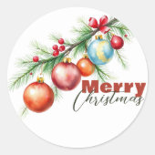 Elegante Pine Branch met Kerstversieringen Ronde Sticker (Voorkant)