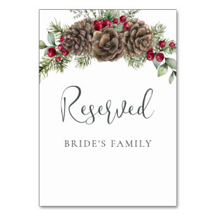 Elegante Pine Cone Christmas Wedding Reserved Sign Kaart