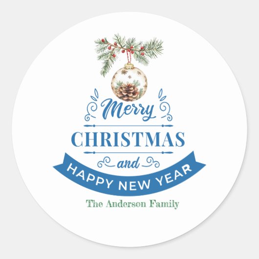 Elegante Pine Cone Kerstmis & Nieuwjaar Ronde Sticker (Voorkant)