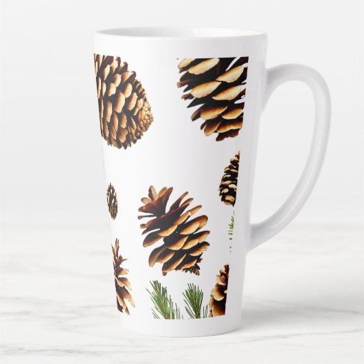 Elegante Pine Cone Outline Latte Mok, 17oz Mok (Rechts)