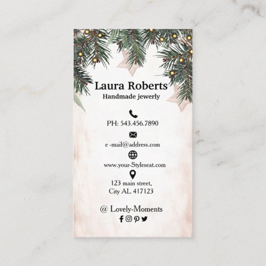 Elegante Pine Earring Display Visitekaartje (Achterkant)